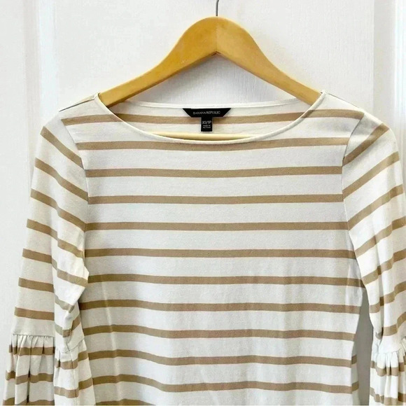 Banana Republic Bell Sleeve Top Supima Cotton Stripes White & Tan Size  XS - Picture 5 of 15